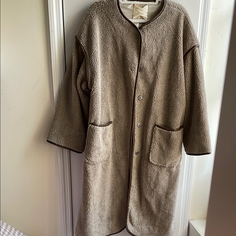 Velvet Teddy Coat in Taupe with Dark Trim